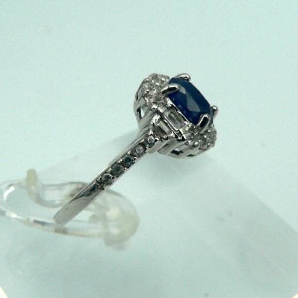 Sz 8 Genuine Kanchanaburi Blue Sapphire Halo Ring - Picture 3 of 6